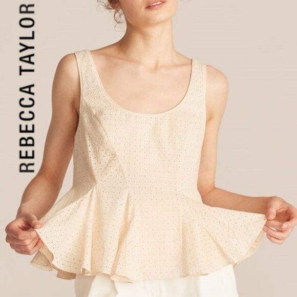 Rebecca Taylor Tops - Rebecca Taylor Beige Eyelet Peplum Blouse